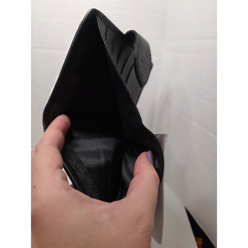 Vintage 90s Triangle Pattern Checkbook Wallet Kiss Lock Coin Purse Black - Picture 7 of 10